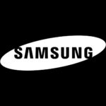 samsung brand logo phone symbol white design south korean mobile illustration with black background free vector